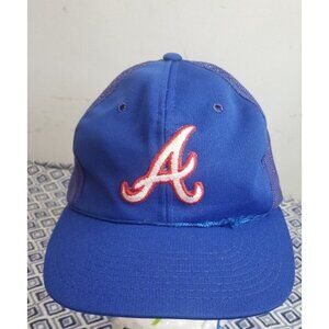 Vintage Atlanta Braves Mesh Back Adjustable Hat Cap Blue Trucker Cap